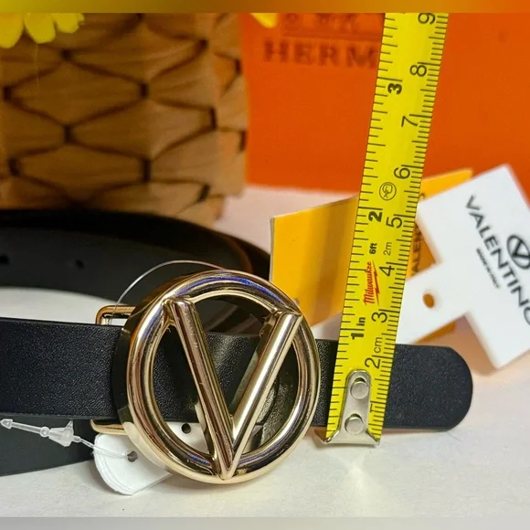 🆕VALENTINO by Mario Valentino Black Belt with Gold V Removable Buckle 🔥Large🔥 - Picture 14 of 17